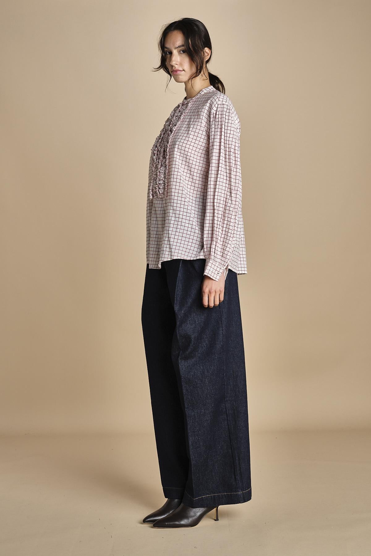 camicia voille lana con rouches MAGRITTE RED_WHITE CHECKS laurence bras 