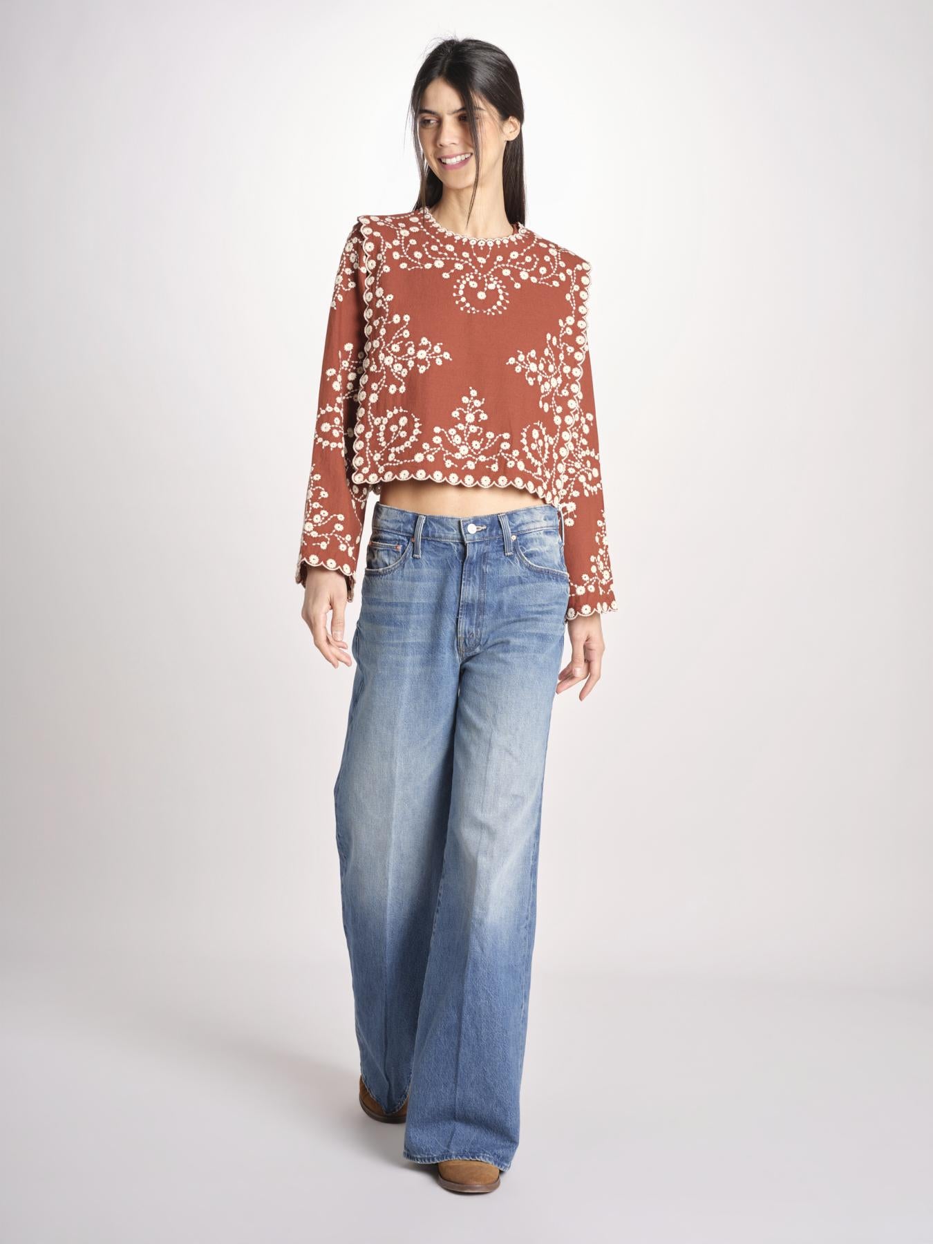 camicia m/l piu ricamo fiorellini 113 BROWN sea ny 
