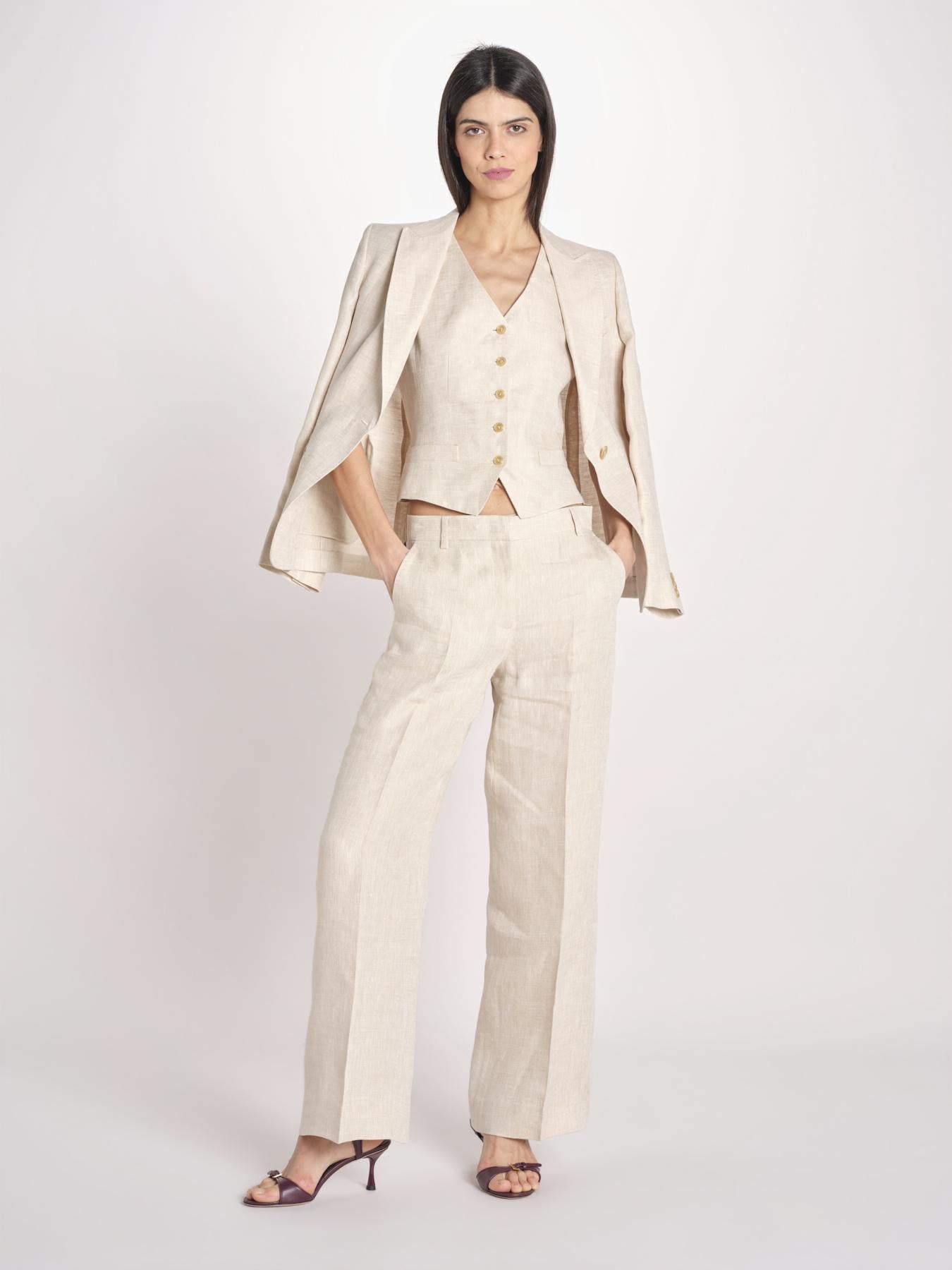pantalone in lino MALIZIA 2615131112600 023 ECRU weekend maxmara 
