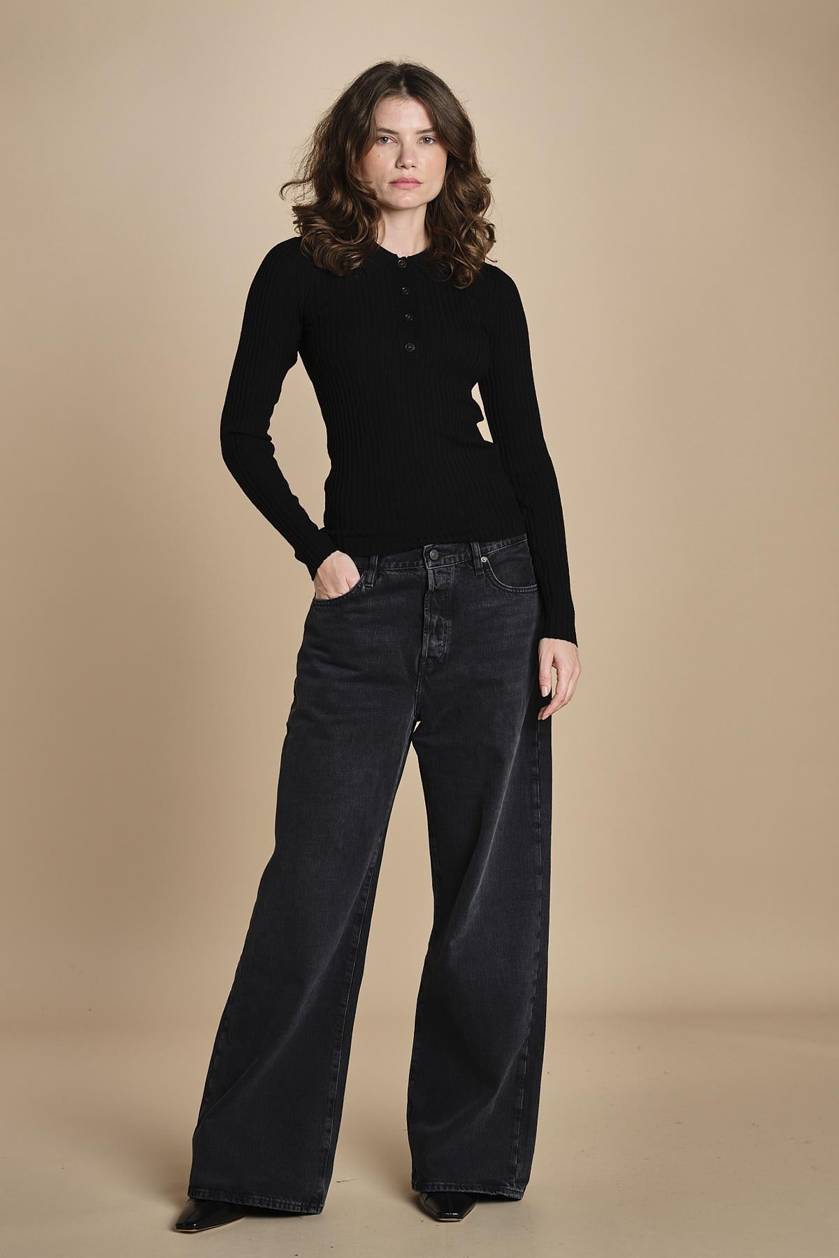 polo a costine CADEE KNIT BLOUSE BLACK herskind 