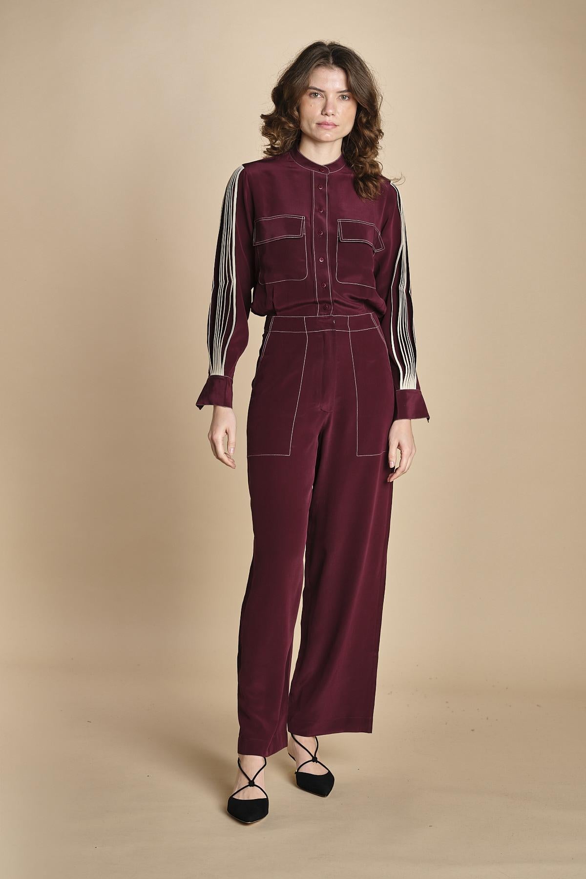 tuta con manica plisse BY_2269J BURGUNDY bodice 