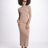 abtio midi asimmetrico con manica lunga YARA DESERT TAN amazuìn 