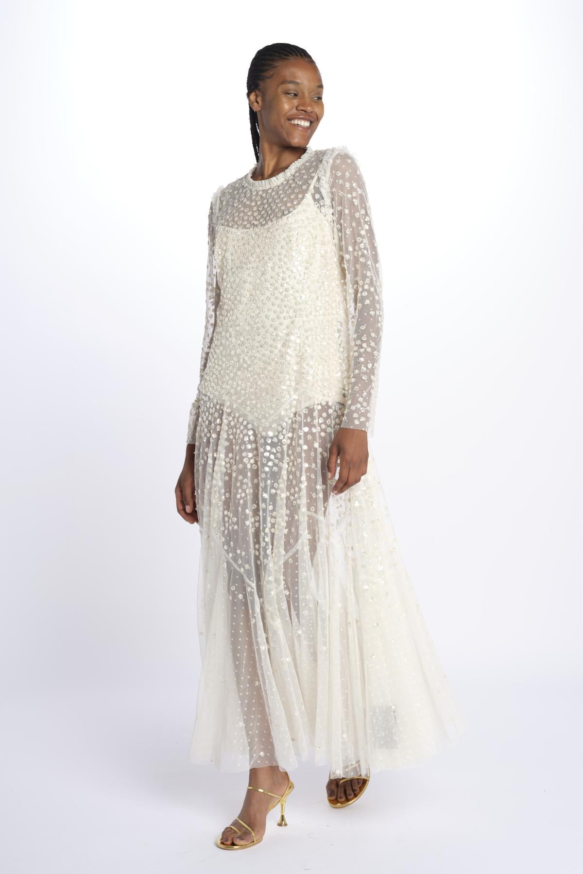 LEILA DOT SHEER LEILA DOT SHEER ANKLE GOWN CREAM needle & tread 
