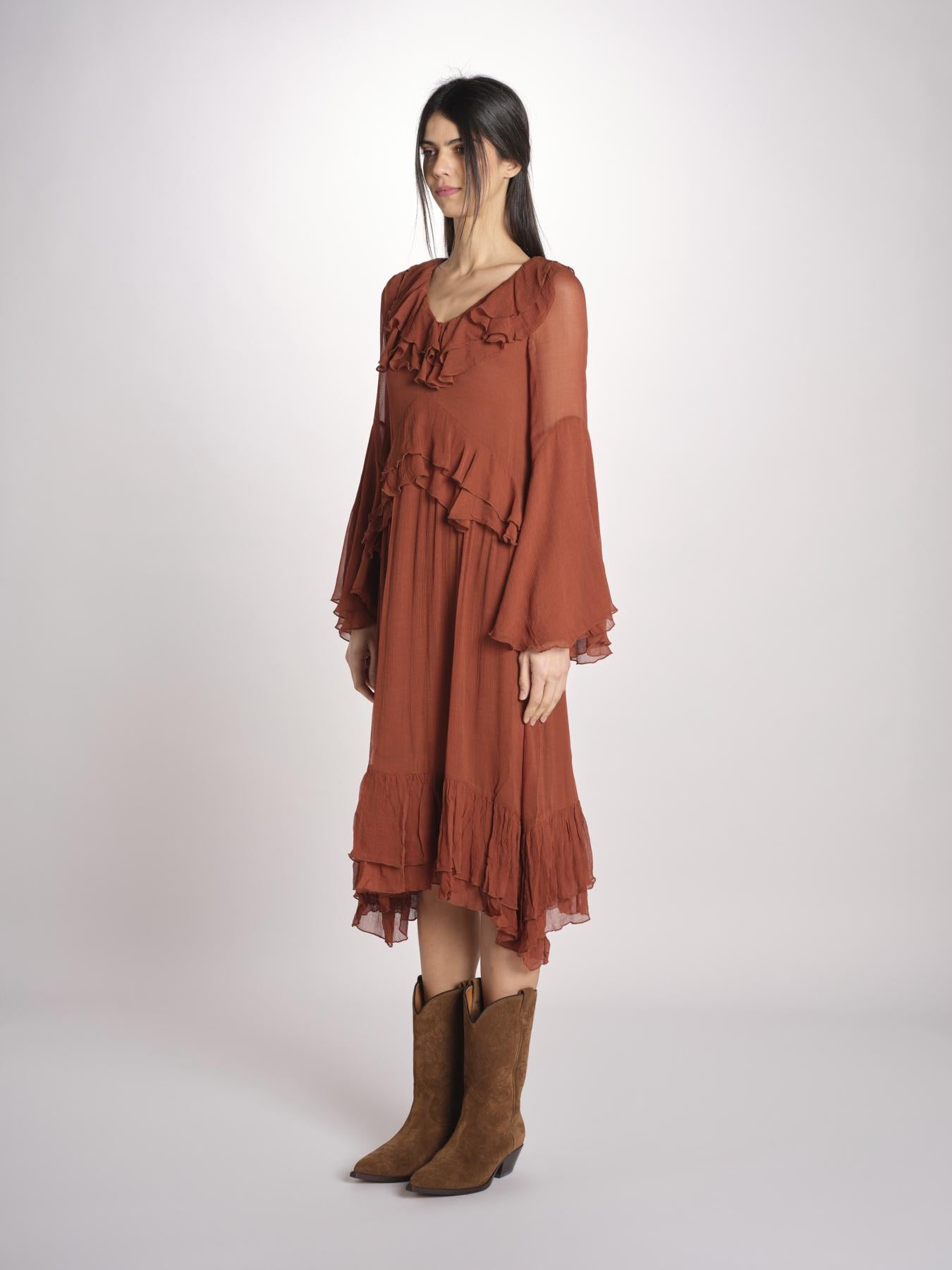 abito in chiffon con maniche over WILHELMINA RUGGINE malina 