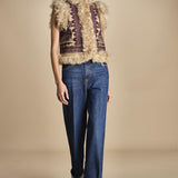 gilet  ricamato con montone SANDORA GILET CAMEL antik batik 