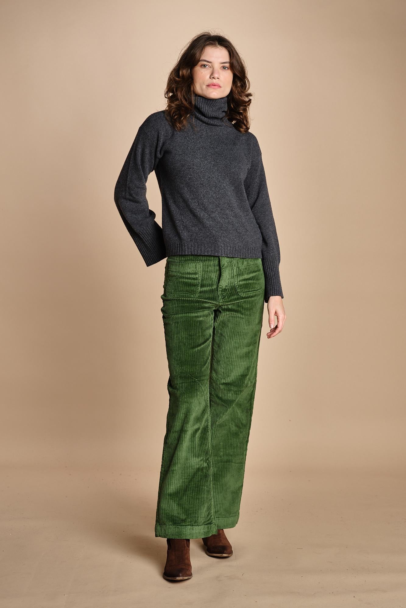 pantalone a zampa con taschine FAUVE WX GREEN fam 