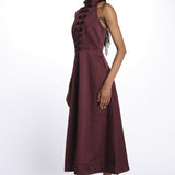 Abito MERLOT MIDI scollato + fiocchi 1970 BURGUNDY rebecca vallance 