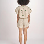 camicia cropped BE25124 BEIGE GREEN benaras soleil 