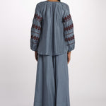 BYBLOS camicia in seta con manica ricamata by milaura. BE22486 GREY BLU benaras soleil 