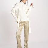 G051 camicia con collo alto e taschine G051-5111-1108 ECRU n21 