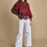 camicia con inserti in pizzo BERRY GARDEN 340369 BURGUNDY farm rio 