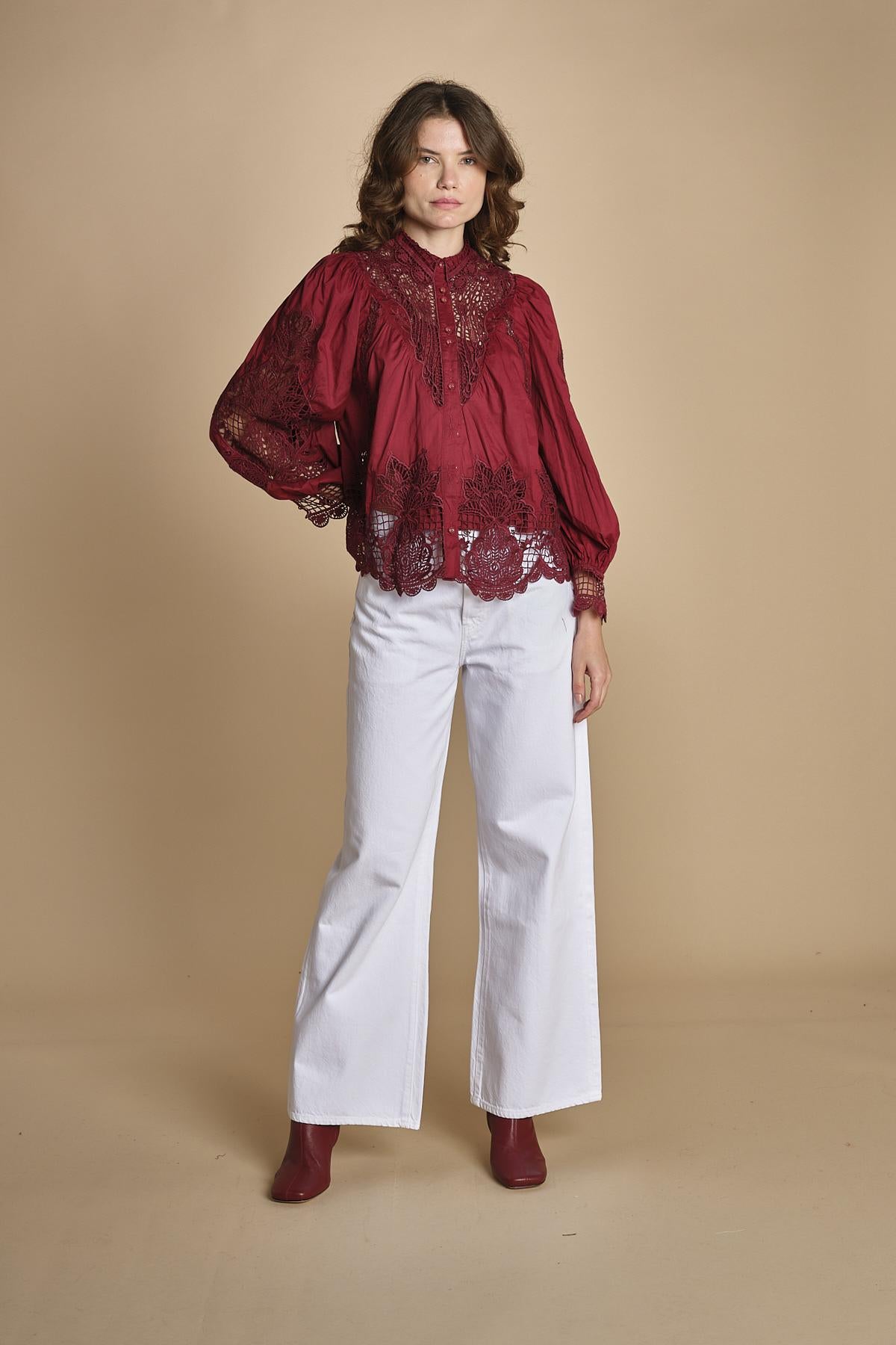 camicia con inserti in pizzo BERRY GARDEN 340369 BURGUNDY farm rio 