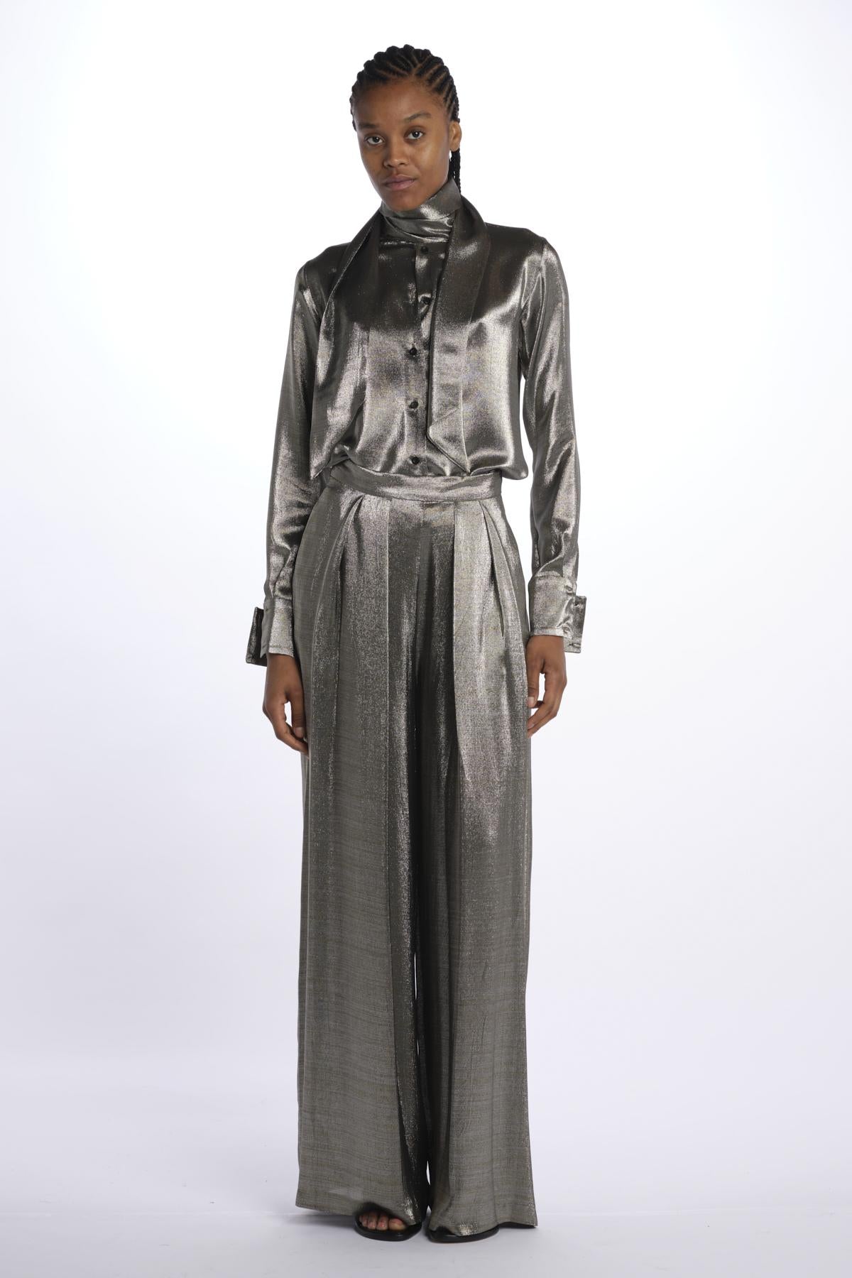 Pantalone seta lurex A18FP10 SILVER martin grant 