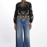 Camicia  KINGSLEY ricamo fiore 091 BLACK sea ny 