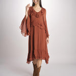 abito in chiffon con maniche over WILHELMINA RUGGINE malina 
