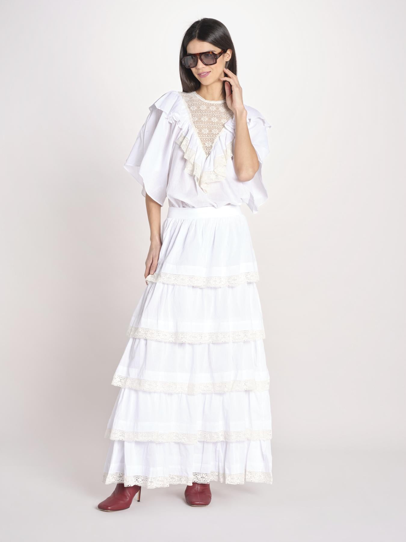 gonna lunga con balze DOLLY SKIRT DOLLY1SKI WHITE antik batik 