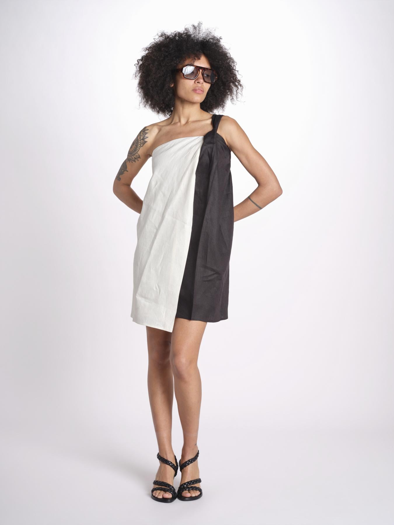 miniabito bicolore in  lino ORCHID NERO undress code 