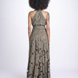 chemisiere lungo con fiori intarsiati IRIS M8611 PESTO lace the label 