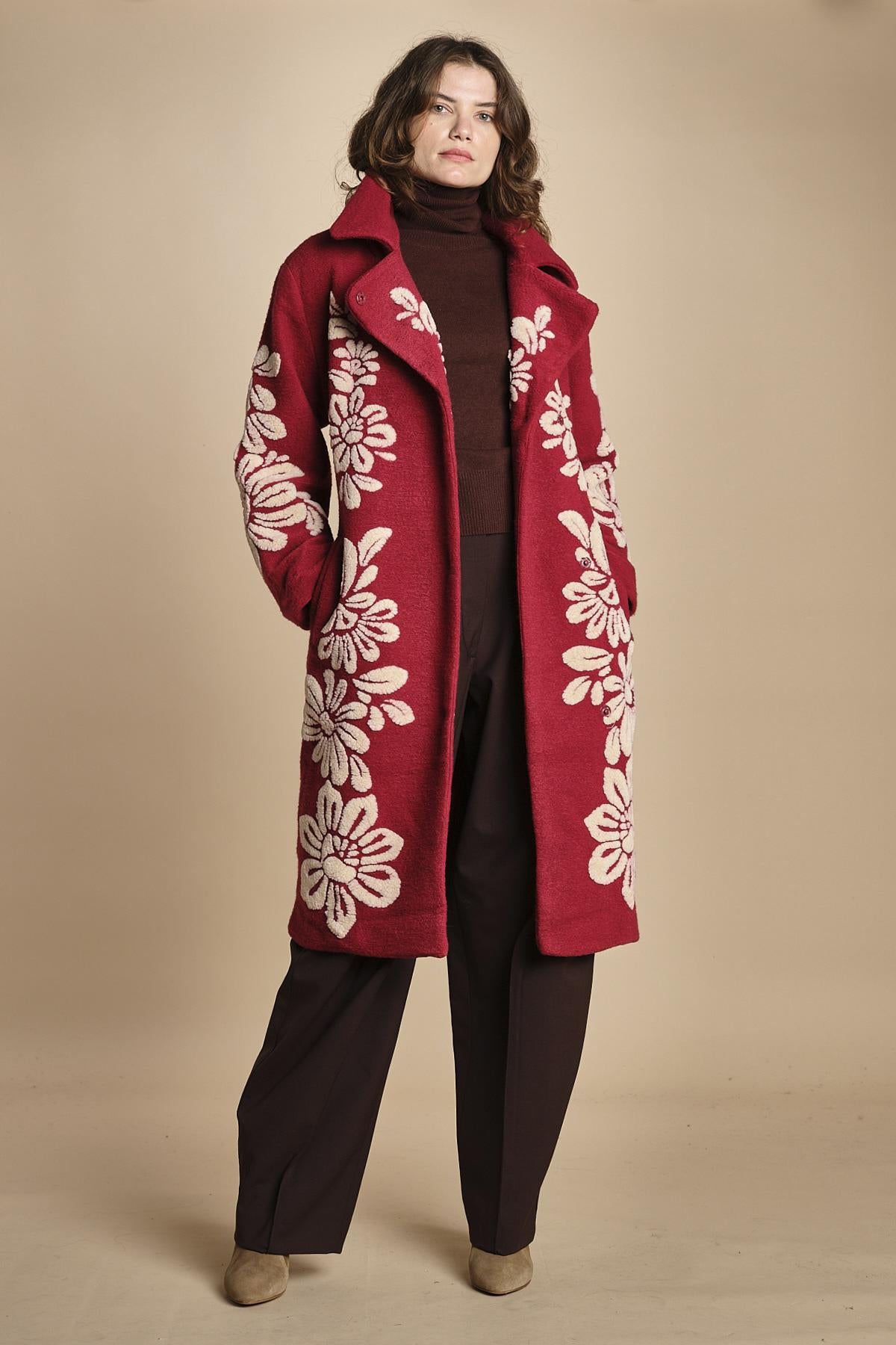 cappotto jaquard fiori COLD FLOWER 351870 BURGUNDY farm rio 