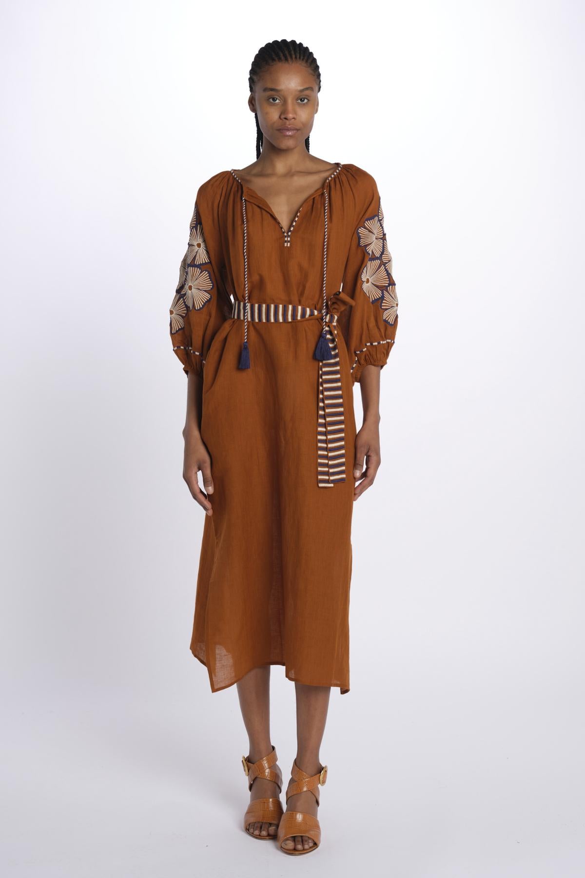 VERONICA flower stripe by milaura. BE24909A BROWN NAVY KORA benaras soleil 