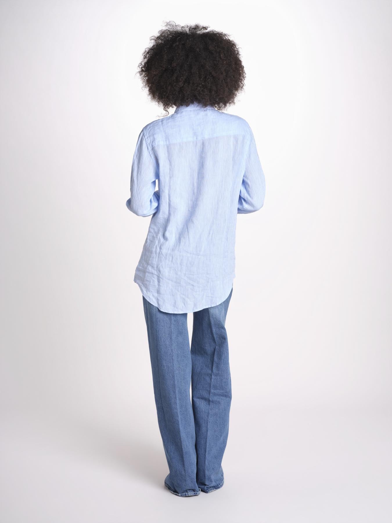 camicia uomo lino con automatici SABRILI AZZURRO milaura 