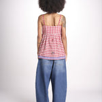 ttop a quadretti con fiorellini ricamati 1WS-58E RED payal pratap 
