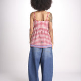 ttop a quadretti con fiorellini ricamati 1WS-58E RED payal pratap 