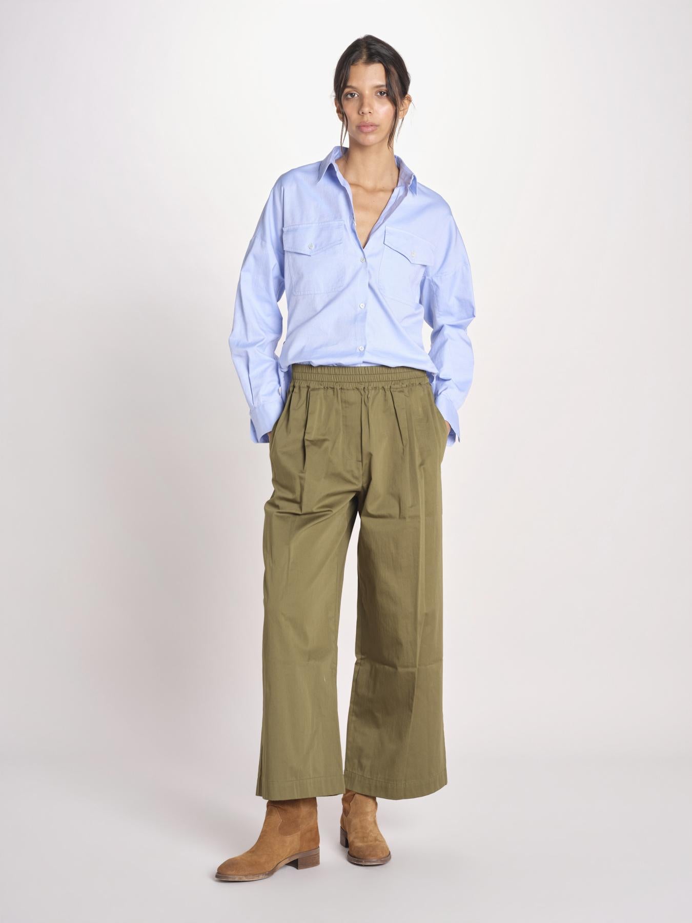 pantalone con elastico in popeline GOLFO 2615131102600 002 VERDE KAKI weekend maxmara 
