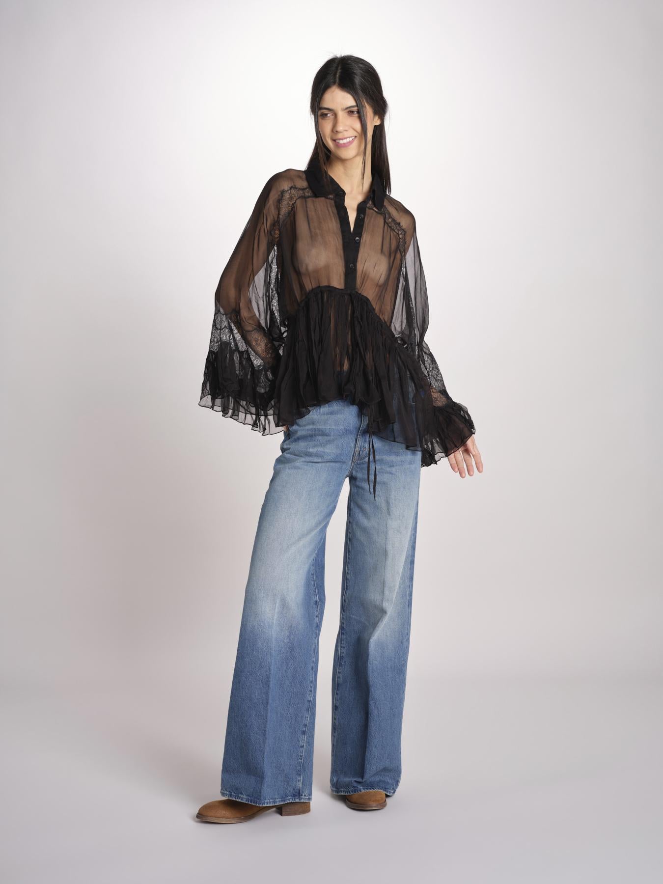 camicia over con pizzo DECCALA BLACK mes demoiselles 