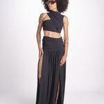 cropped top in jersey con drappeggio asimmetrico ALIN DEEP BLACK amazuìn 