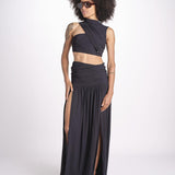 cropped top in jersey con drappeggio asimmetrico ALIN DEEP BLACK amazuìn 
