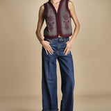 gilet in tessuto diagonale ricamato WILL GILET GREY antik batik 
