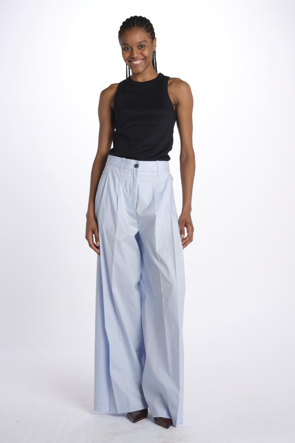 Pant PETRA 2 pinces popeline PETRA PE66 AZZURRO nine in the morning 