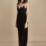 abito lungo in velluto e pizzo MICKE SILK BLEND DRESS BROWN herskind 