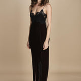 abito lungo in velluto e pizzo MICKE SILK BLEND DRESS BROWN herskind 