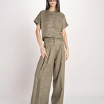 pantalone in lino con pinces PETRA PE98 OLIVA nine in the morning 