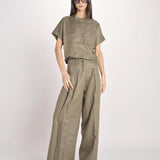 pantalone in lino con pinces PETRA PE98 OLIVA nine in the morning 