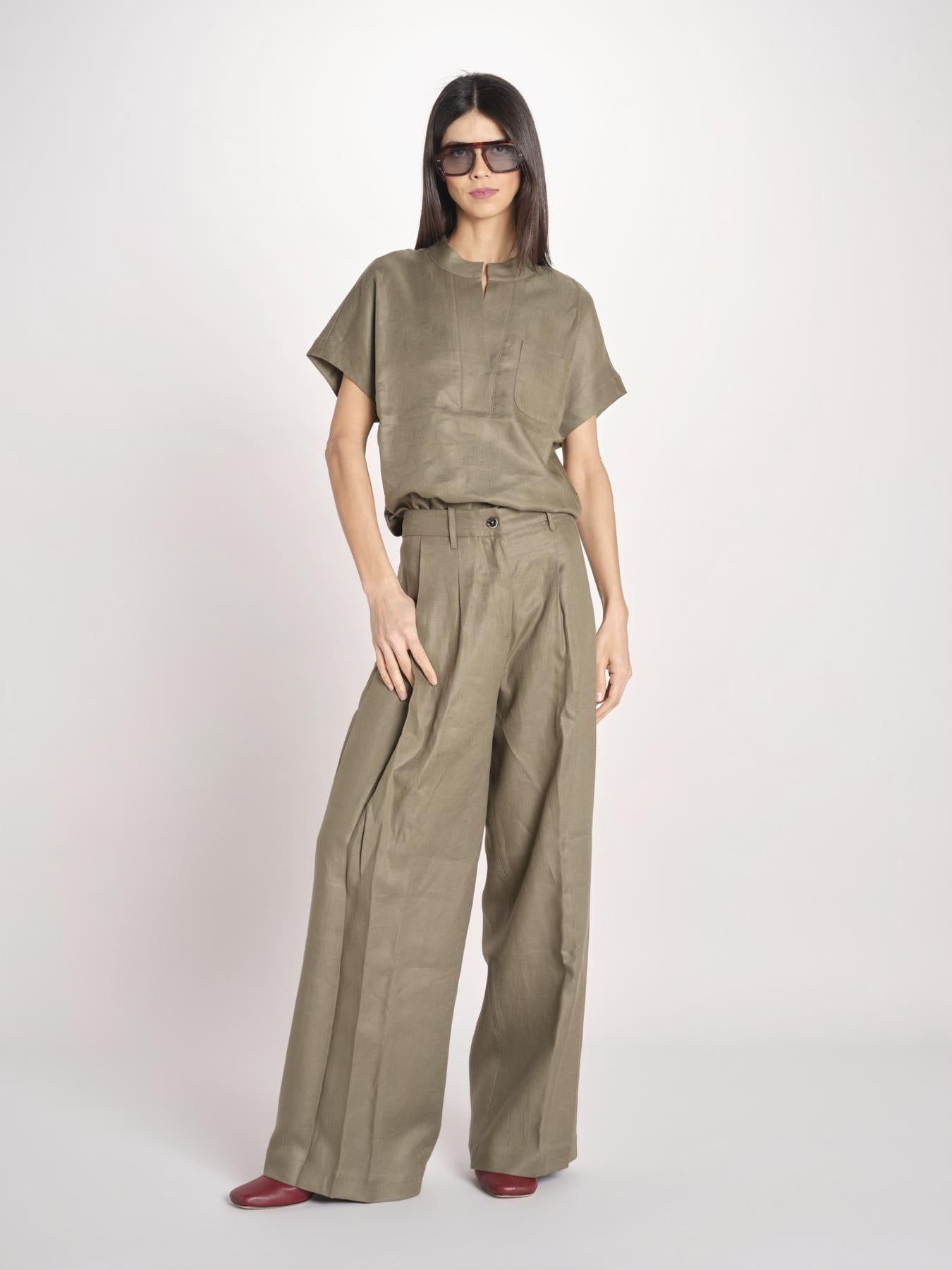 pantalone in lino con pinces PETRA PE98 OLIVA nine in the morning 