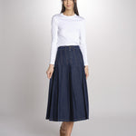 Gonna midi con pieghe semicucite in denim OVALE 2615101071600 001 BLU weekend maxmara 