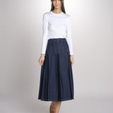 Gonna midi con pieghe semicucite in denim OVALE 2615101071600 001 BLU weekend maxmara 