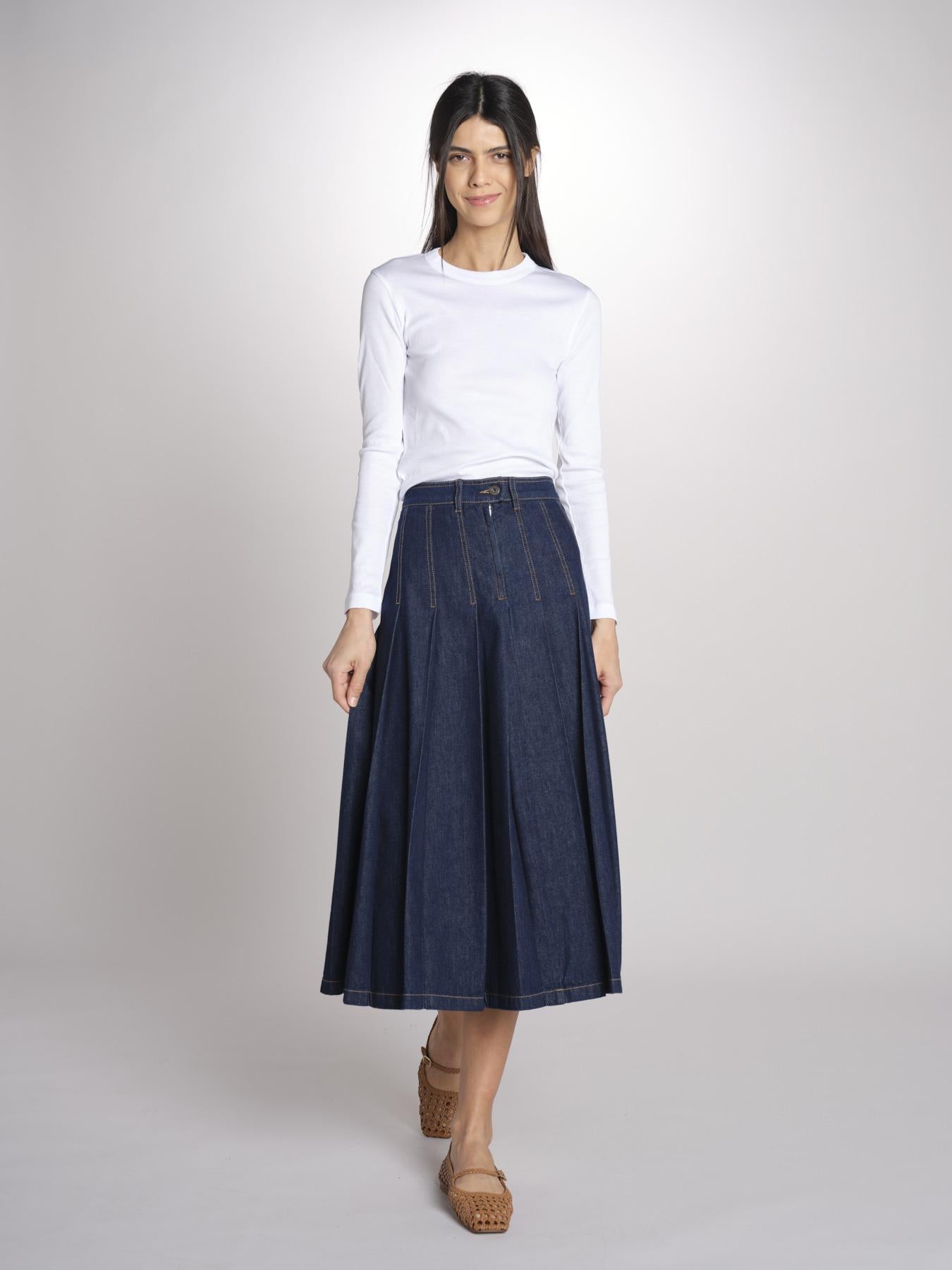 Gonna midi con pieghe semicucite in denim OVALE 2615101071600 001 BLU weekend maxmara 