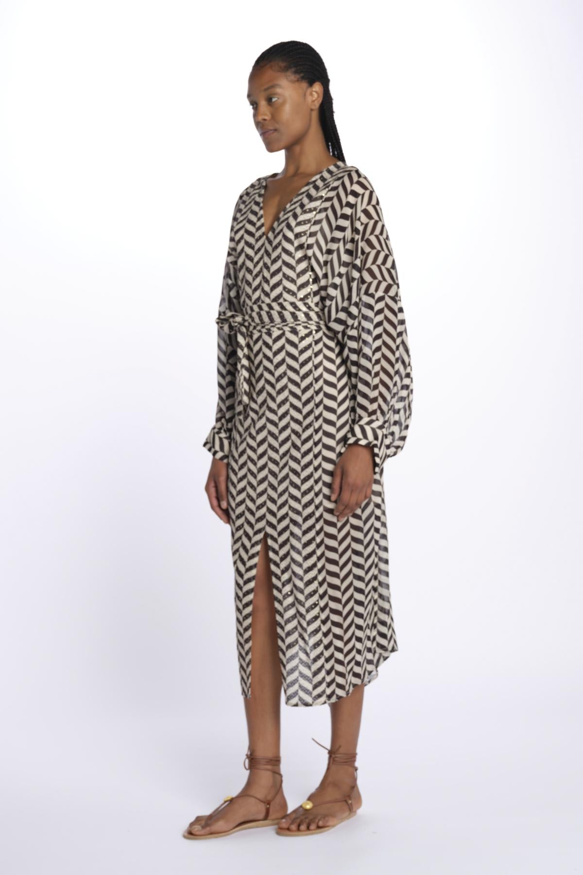 Caftano LOULI CAFTAN stampa zig zag S25065 BLACKANDWHITE sundress 