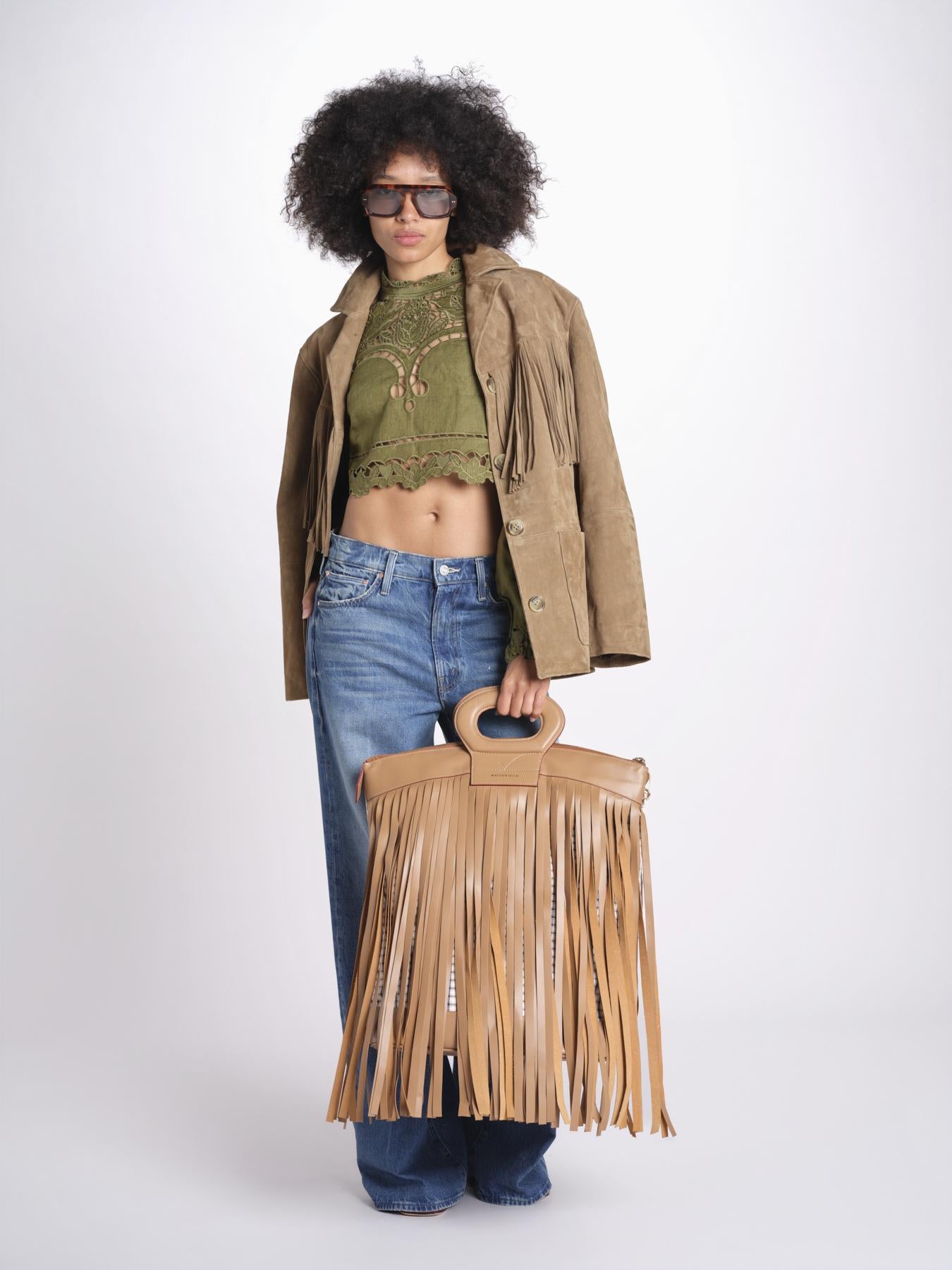 camicia cropped con intarsi fiori 344608 GREEN L0013 farm rio 