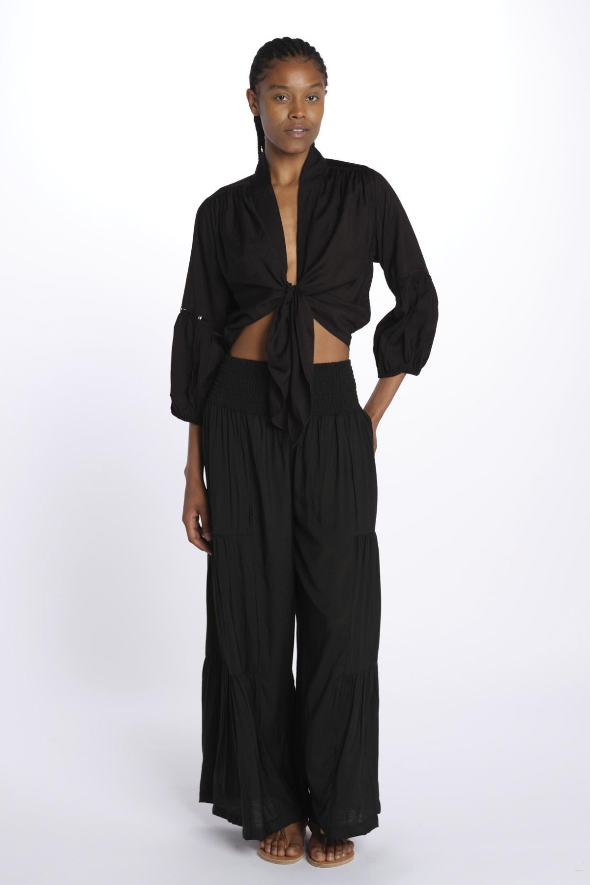 MARIA top con nodo e maniche lunghe MARIA NOIR laraethnics 