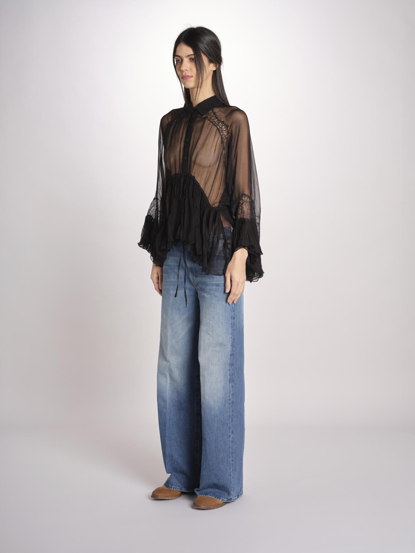 camicia over con pizzo DECCALA BLACK mes demoiselles 