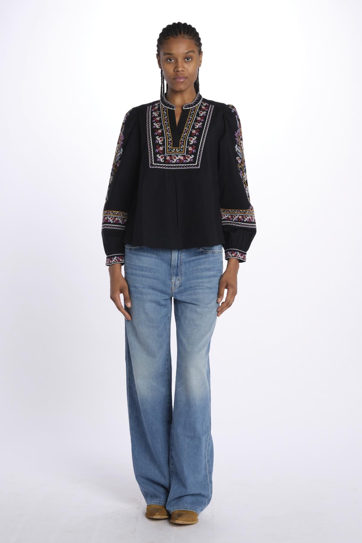 Camicia ricamo punto croce CALOE BLEUNUIT ba&sh 