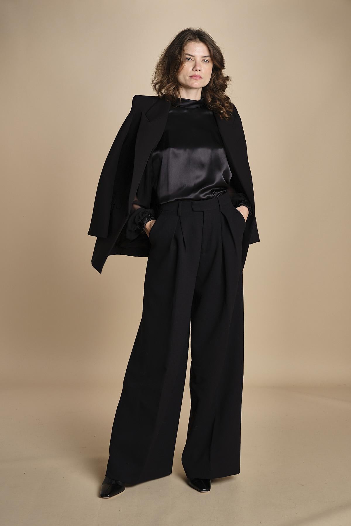 camicia raso e chiffon LISBONA BLACK crida 