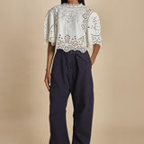 camicia girocollo con fiori intarsiati. LULA 016 WHITE sea ny 