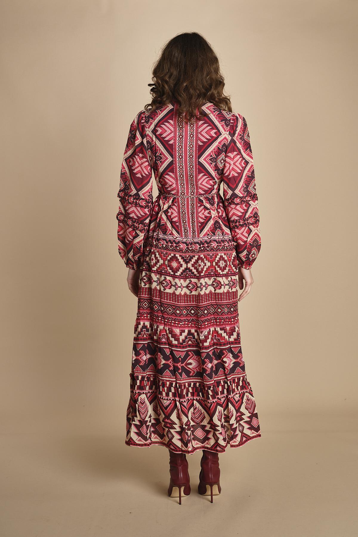 abito lungo con stampa geometrica GRAPHIC AINIKA 339938 RED farm rio 