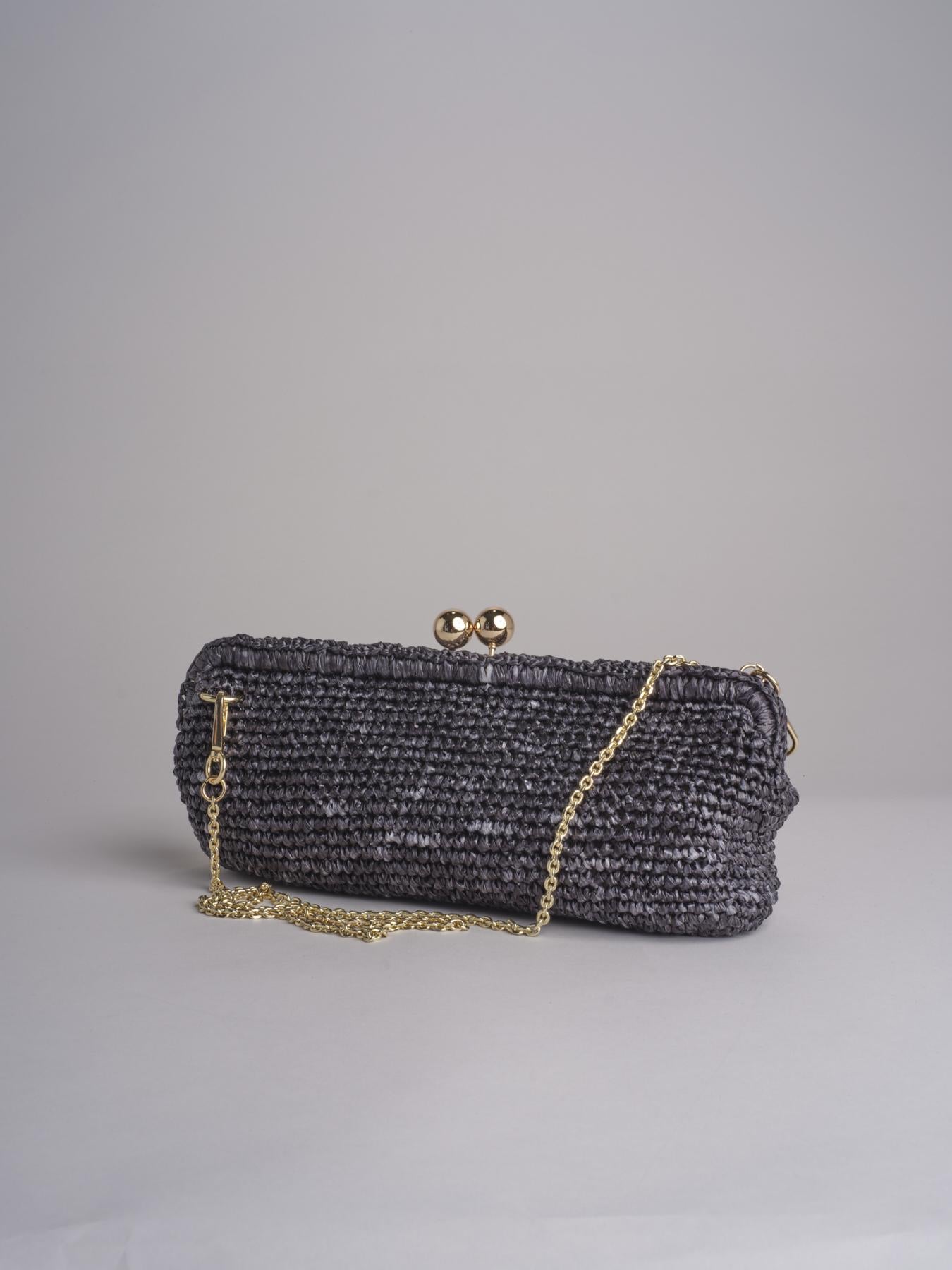 clutch lunga in paglia CORA CROCHET W11 NERO via mail bag 